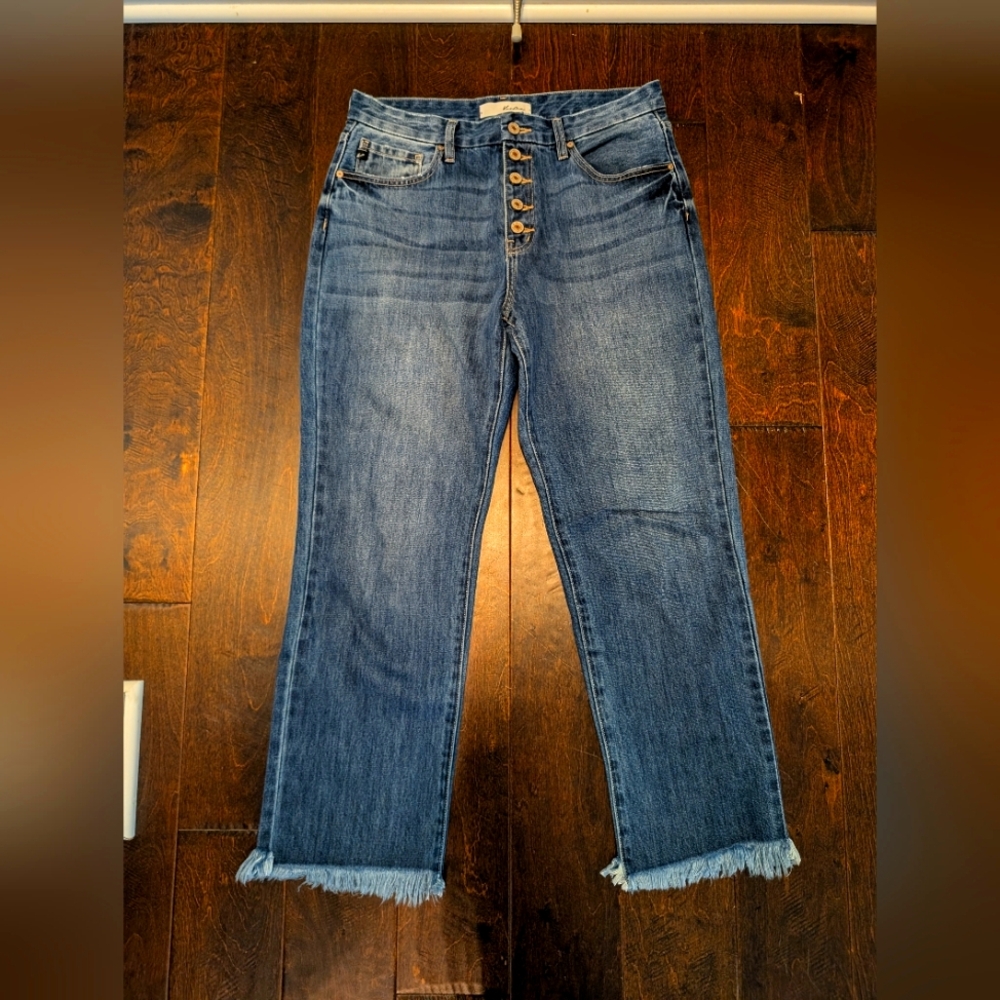 KanCan Medium Blue Wide Leg Frayed Hem Jeans